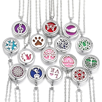 New Tree Of Life Aromatherapy Necklace Stainless Steel Essential Oil Diffuser Amulet Perfume Locket Pendant Women Jewelry Gift