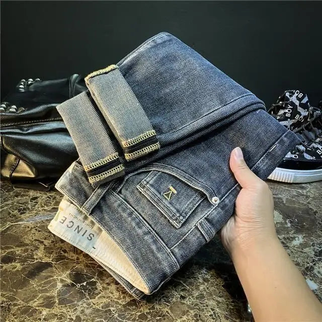 High-end 2023 Harajuku Designer Clothes Denim New Trousers Kpop Stretch Trendy Korean-style with Our Luxury Men's Casual Jeans