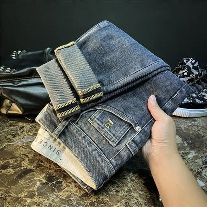 High-end 2023 Harajuku Designer Clothes Denim New Trousers Kpop Stretch Trendy Korean-style with Our Luxury Men's Casual Jeans