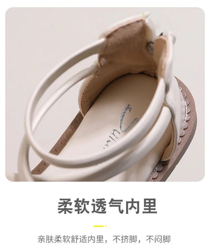 Girls' Sandals 2024 Summer New Children's Flower Princess Shoes Soft Sole Anti Slip Baby Girls' Roman Sandals