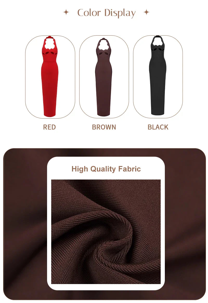 Black Halter Elegant Dress For Women 2025 New Summer Evening Party Celebrity Bodycon Long Dress Red Brown Prom Vestido