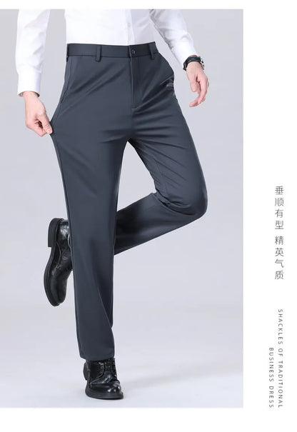 Men's Casual Stretch Dress Pants Slim Fit Straight Business Trousers