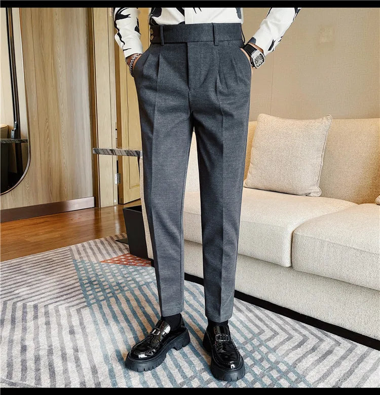Men's Slim Fit Naples Business Casual Trousers Made of Autumn and Winter Wool, Thickened for Warmth, Classic Ankle-length Pants.