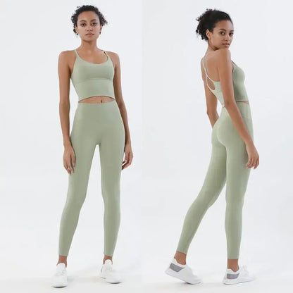 Women's Naked Feeling Sports Bra and Leggings Two Piece Set - High Waist Gym Outfits for Female Fitness, Activewear Sports Sets