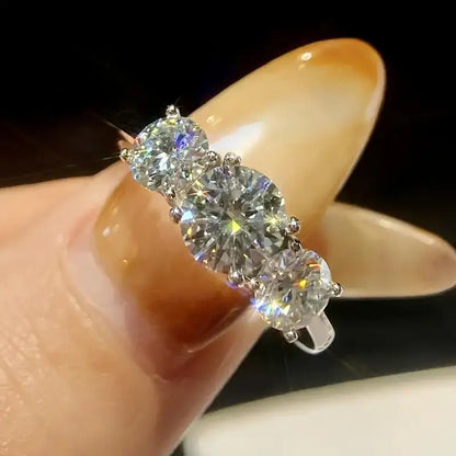 925 Silver Ladies Fashion Engagement Rings Round Cut 6.5mm/8mm Moissanite Three Stone Ring for Women Wedding Jewelry