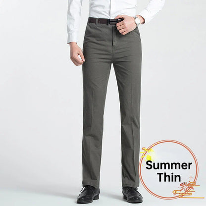 Men's 100% Cotton Summer Thin Pant Autumn Thick Classic Solid Casual Bland High Waist Trousers Business Office Cargo Pants Cheap