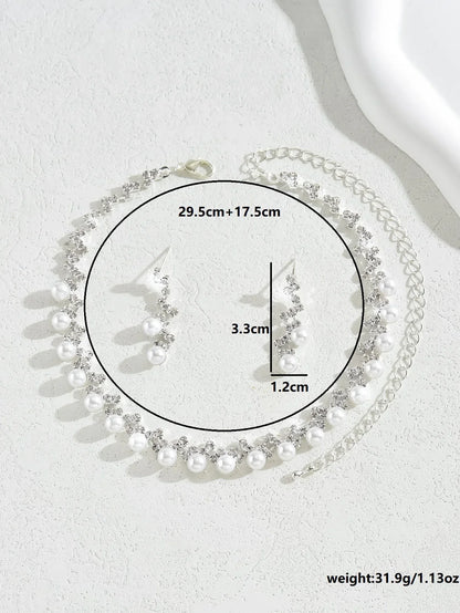 Silver Color Pearl Crystal Bridal Jewelry Sets Wave Shape Choker Necklace Earrings Sets for Women Wedding Jewelry Sets