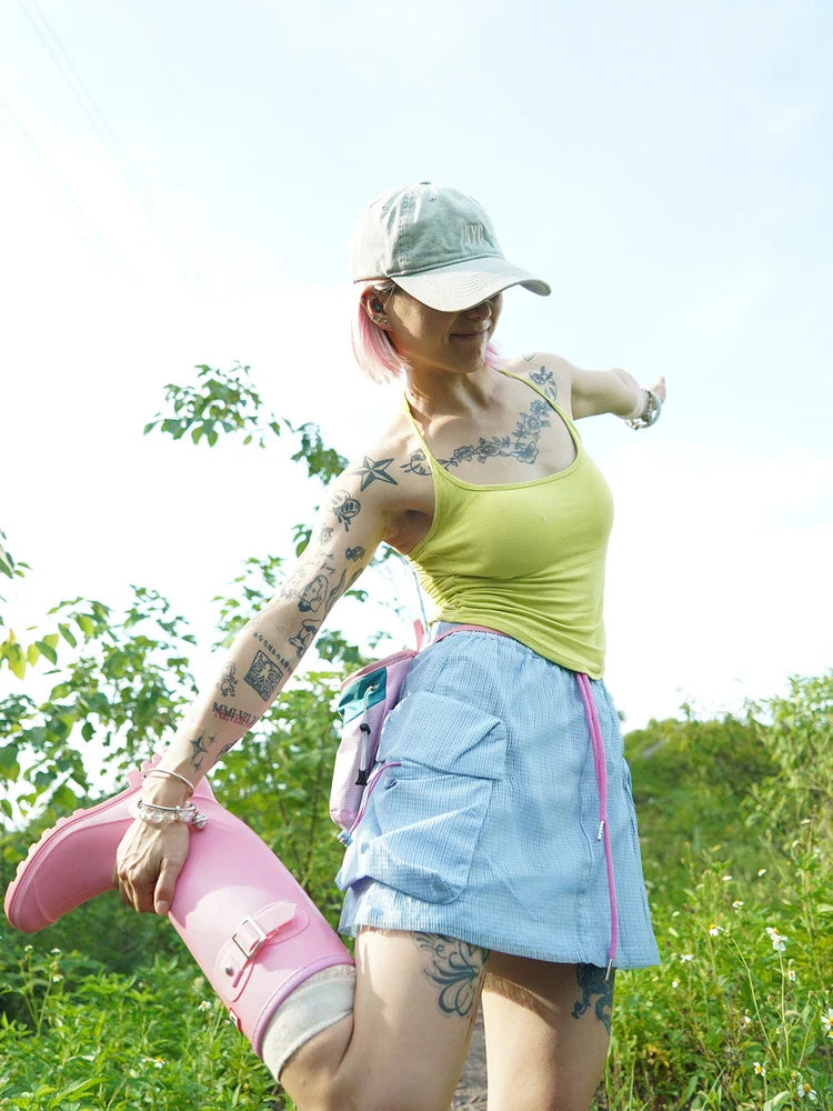 Outdoor Summer New Sporty Cool Dopaamine Short Skirt Pants A-Line  Skirt Trendy Girls Style Casual Comfortable Polyester ...