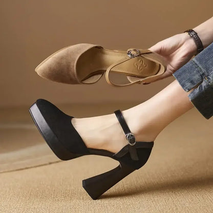 Women's Summer Footwear Stripper Shoes for Woman 2024 Sandals Evening Platform Pointed Toe Super High Heel Block Chunky Heels