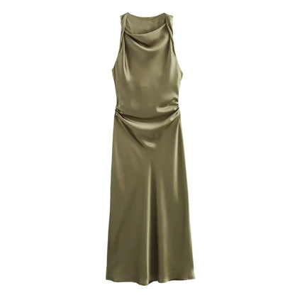 Satin Long Dresses for Women 2026 Summer Slip Midi Dress Woman Sexy Evening Party Dress Sleeveless Female Elegant Dresses