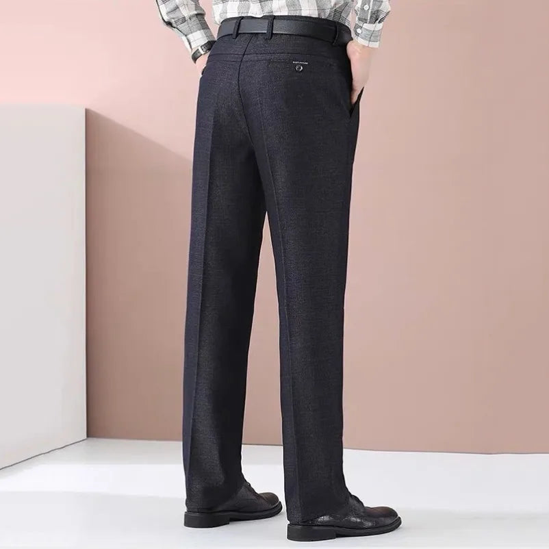 New Men's Summer Thin Autumn Thicken Business Casual Pants Fashion Solid Gentle Trousers Male Brand Suit Pant Black Grey GOZBKF