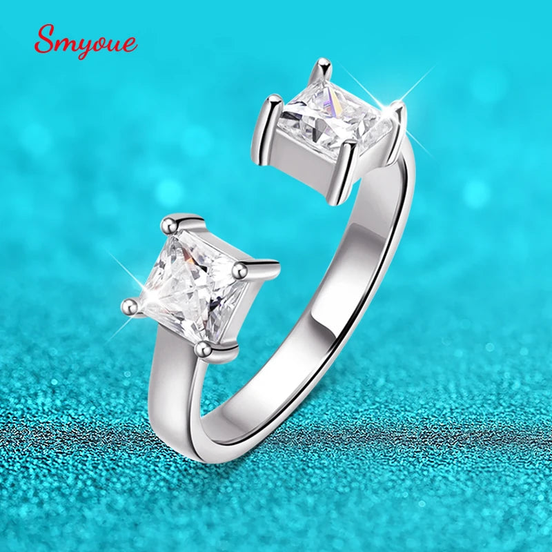 1CTTW 4.5mm Princess Cut Certified Moissanite Rings for Women Adjustable 100% 925 Sterling Silver Wedding Party Band Gift