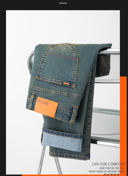 Premium Jeans Men's Autumn 2023 New Elastic High End Business Casual Old Vintage Straight Leg Jeans