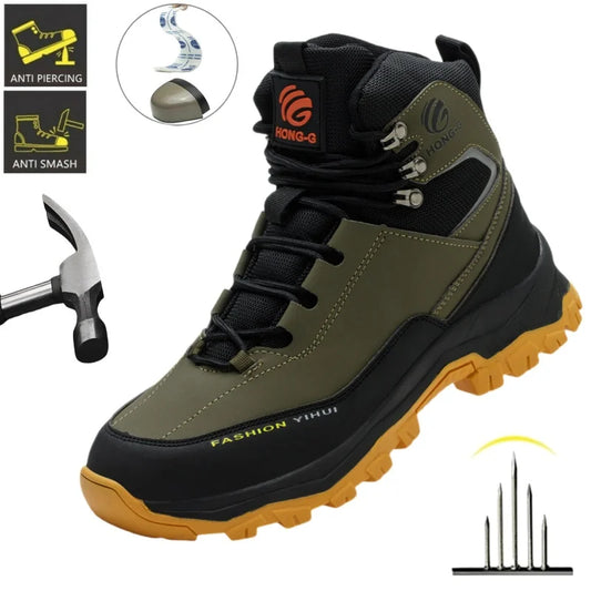 Men's Safety Shoes Steel Toe Anti Smash Safety Boots Puncture Proof Construction Wear-Resistant Work Boots