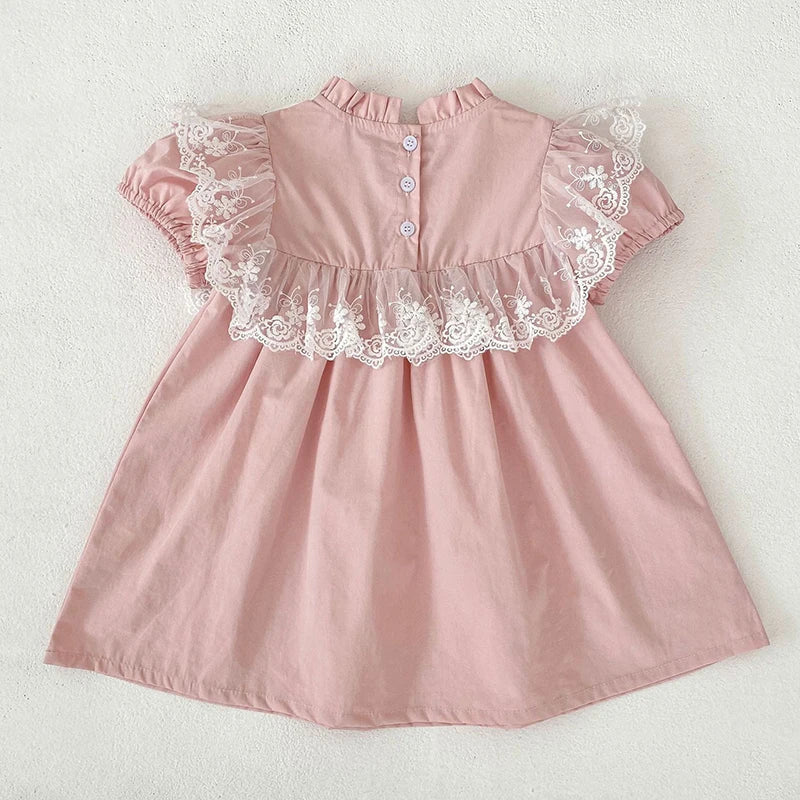 2026 New Summer Sister Clothing Short Sleeved Cotton Embroidery Kids Princess Dress 2-6Y Baby Girl Birthday Party Lace Dress