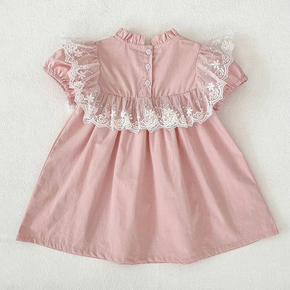 2026 New Summer Sister Clothing Short Sleeved Cotton Embroidery Kids Princess Dress 2-6Y Baby Girl Birthday Party Lace Dress