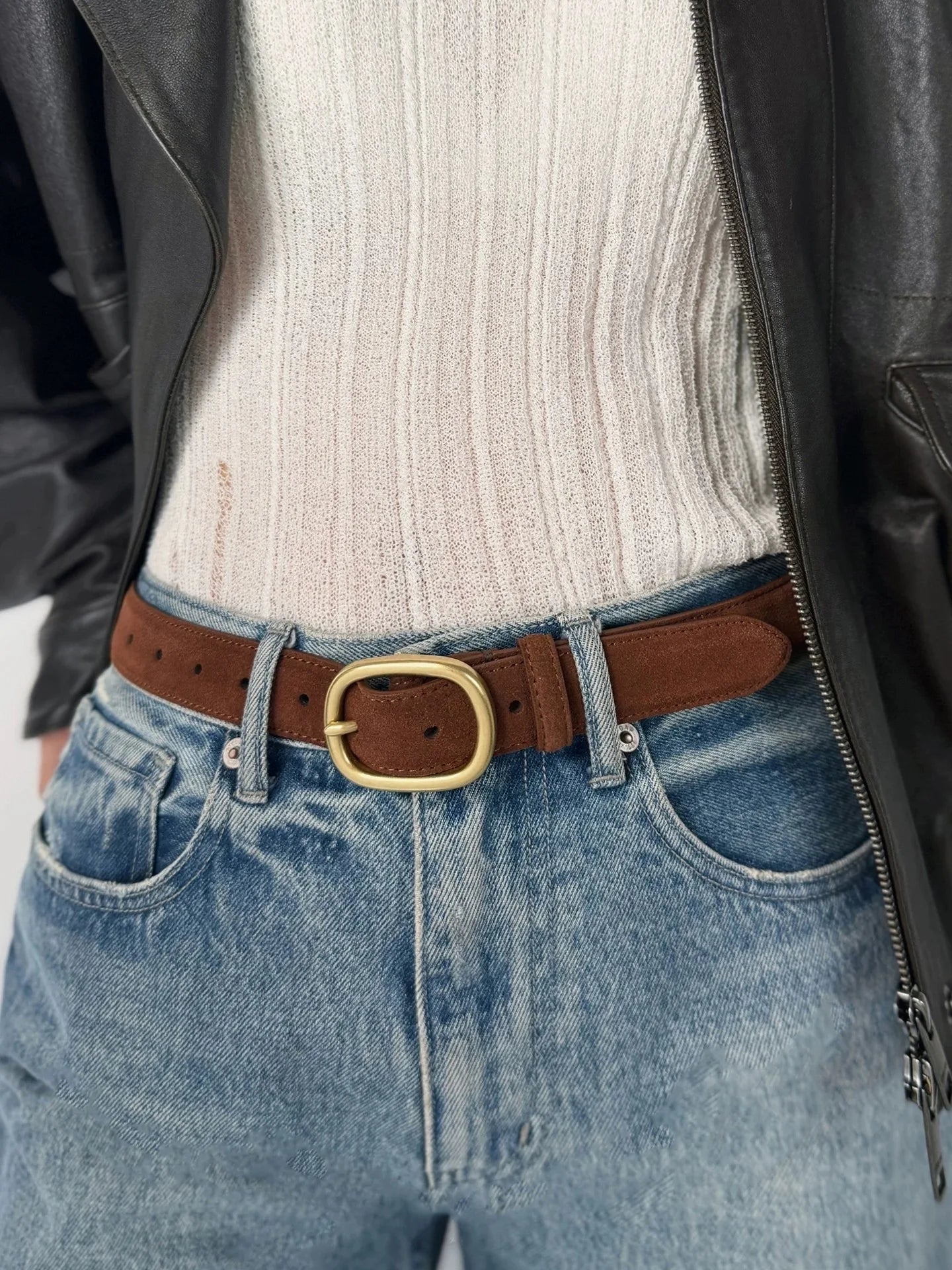 Fashion Suede Cowhide Women‘s Belts Genuine Leather 2.8cm Wide Belt Metal Buckle Women Belt Matched Dress Jeans Skinny Girdle