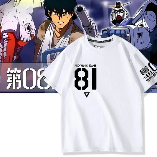 Mobile Suit Gundam 08MS Squad Ez-8 Logo Anime Joint Peripheral Short Sleeve T-Shirt Men's and Women's Clothes Summer