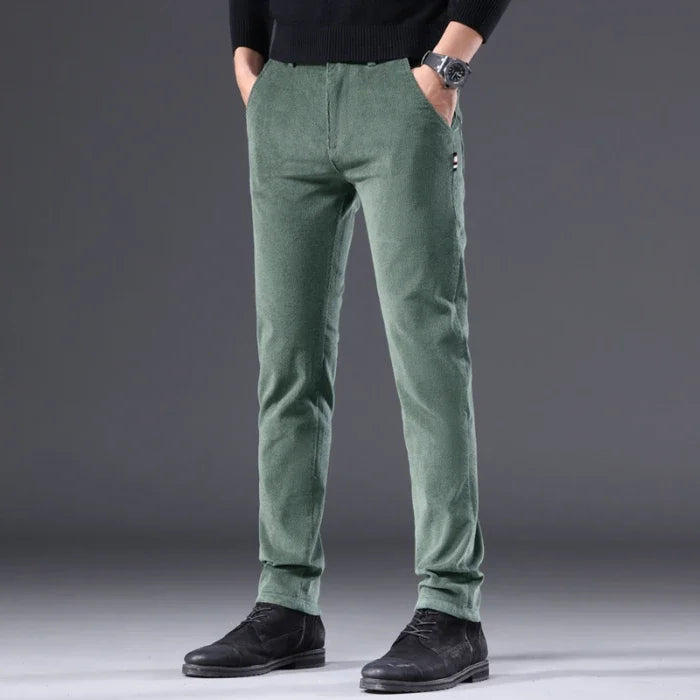 Men's Corduroy Slim Casual Pants 2024 Autumn New Coffee Fashion Stretch Straight Trousers Solid Color Male Clothes