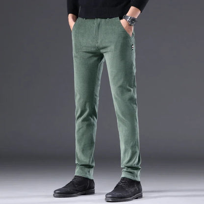 Men's Corduroy Slim Casual Pants 2024 Autumn New Coffee Fashion Stretch Straight Trousers Solid Color Male Clothes