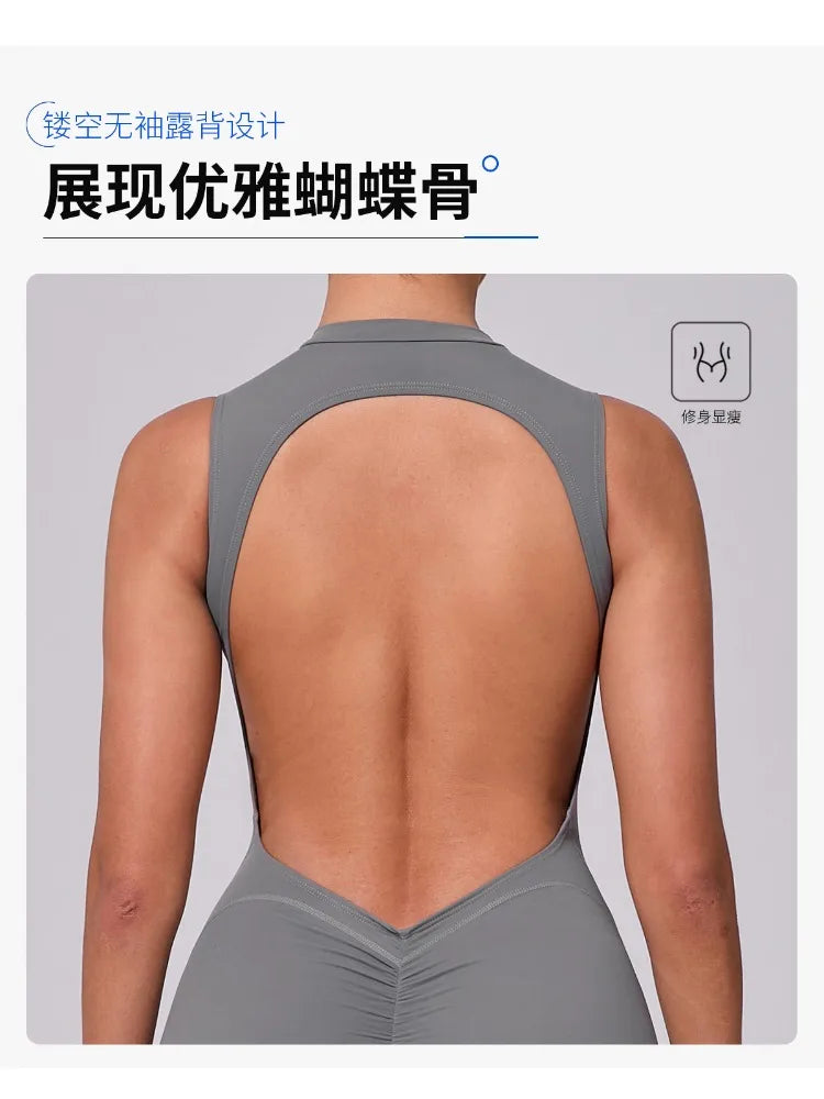 Women's High Elasticity Sports Jumpsuit Yoga Set Fitness Combination Lift Buttocks Bare Back Gym Sexy Romper for Active Women