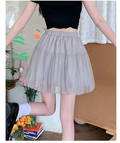 Women Summer 2026 A-Line Mini Skirt Pleated Puffy Short Skirt Korean Fashion Style Flower Bud Skirt Sweet Streetwear Y2k