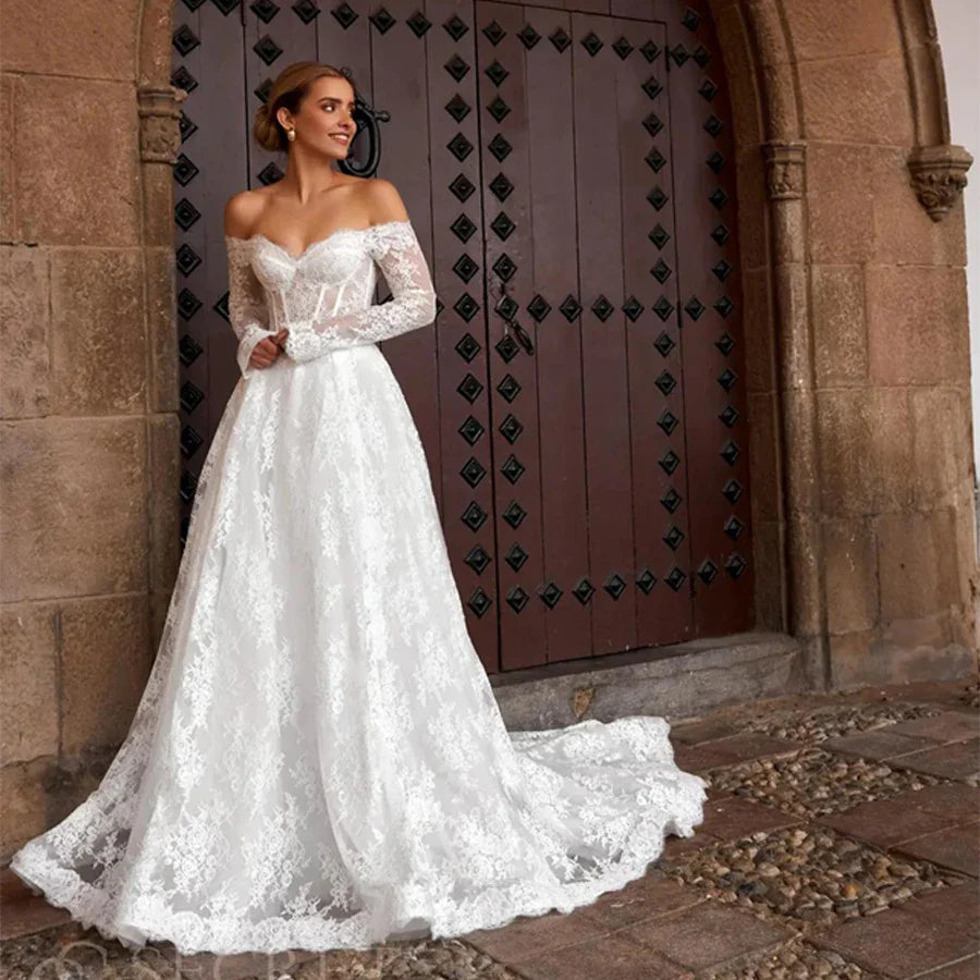 Customized Sweetheart Wedding Dress 3/4 Sleeve A-line Backless Lace Bridal Dresses For Wedding سعيد شارون فساتين