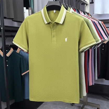 100% pure cotton short sleeve polo shirt high-end brand Paul Pony embroidered stripe summer luxurious breathable men's T-shirt