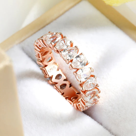 3*5mm Pear Cut All Zircon Moissanite Rings Full Enternity Lab Diamond Band for Women 925 Sterling Silver Fine Jewelry