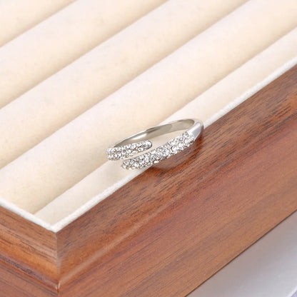 Luxury Shiny Cubic Zirconia Exquisite Stainless Steel Open Ring Adjustable Trendy Waterproof Jewelry anillos mujer R24003