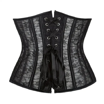 Women Underbust Corset Tops Black White Transparent Mesh Lace Bustier Plastic Bones Basques Body Shaper Waist Cincher Korset