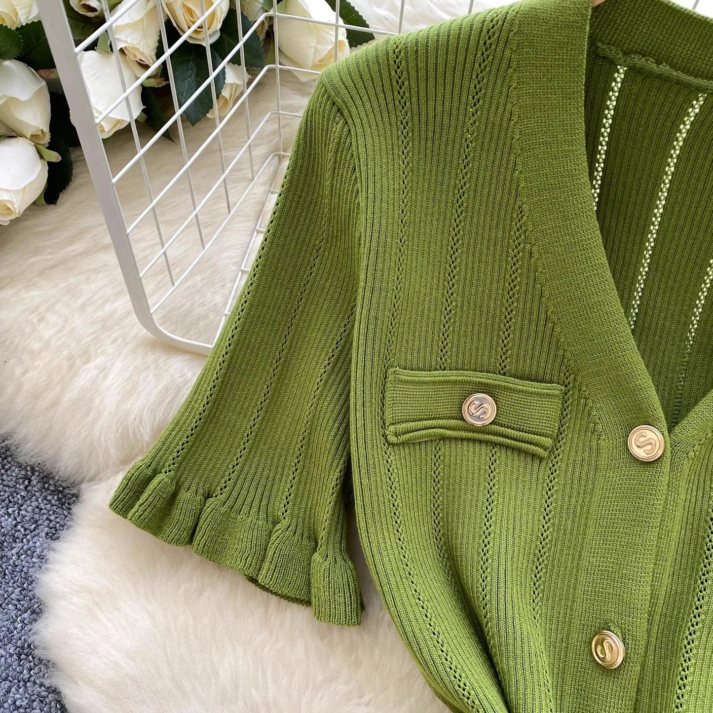 Fashion Vintage Knitted Long Dress Spring Summer Women Elegant V-neck Ruffled Bodycon Sweater Dress Party Vestido