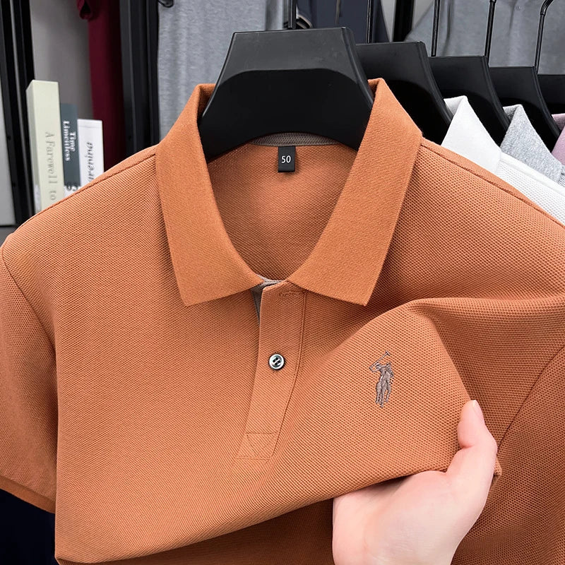 100% pure cotton high-end brand men's short sleeve polo shirt comfort lightweight summer casual T-shirt youthful fashionable top