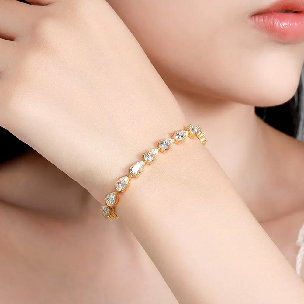 Full Moissanite Tennis Bracelet For Women S925 Sterling Silver Pear Lab Diamond Sparkling Luxury Fine Jewelry