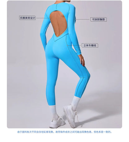 Women's High Elasticity Sports Bodysuit Kit Yoga Fitness Jumpsuit Open Back Hip-Lift Outdoors Gym Workout Sexy Fitness Outfit