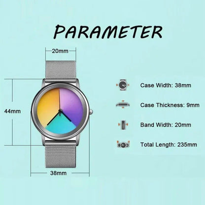 New Unique Women Watch Fashion Casual Colorful Changing Dial Quartz Wriswatch Simple Ultrathin Steel Lady Watches Special Gift