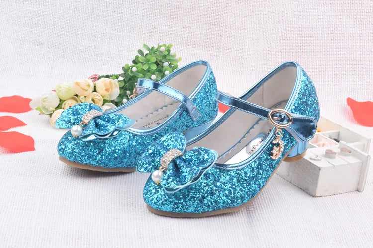 Spring Children Shoes Girls High Heel Princess Dance Sandals Kids Shoes Glitter Leather Fashion Girls Party Dress Wedding Shoes