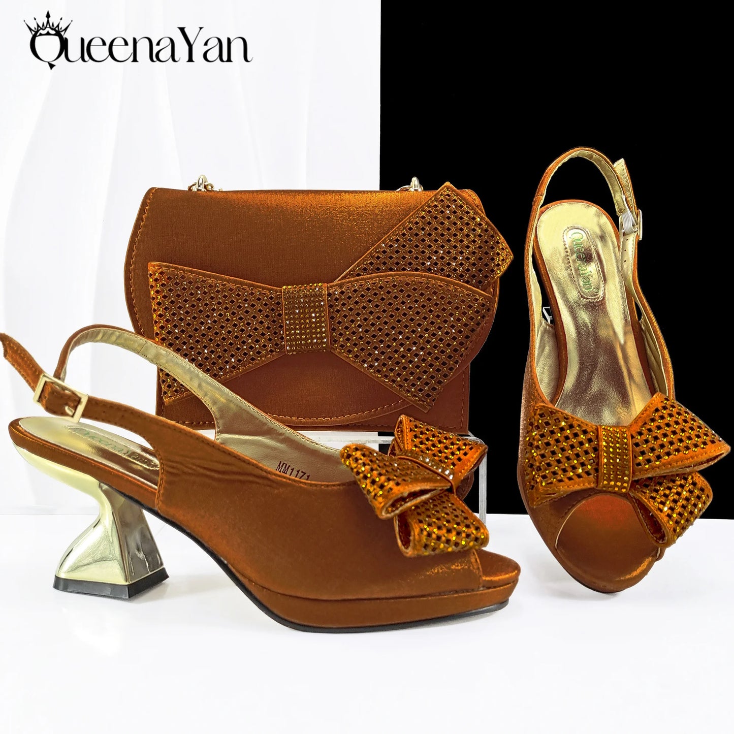 Elegant Women High Heels for Peep Toe Good Material Rhinestone Wine Sandals Italian Design Shoes and Bags Matching