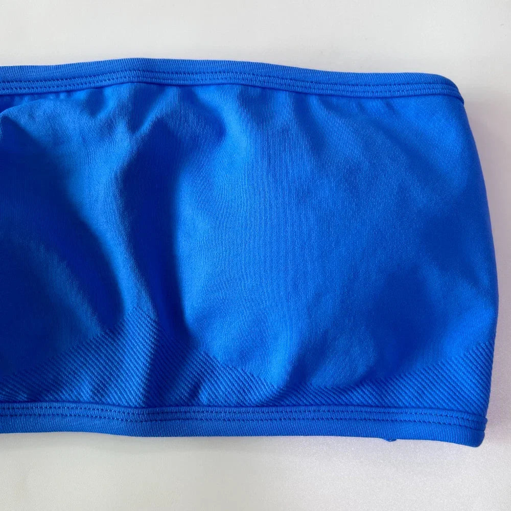 No Logo Women 2 Pieces Yoga Set Backless Bandeau Sports Bra Scrunch Shorts Yoga Clothing Gym Set Workout Clothes Outfits Sets