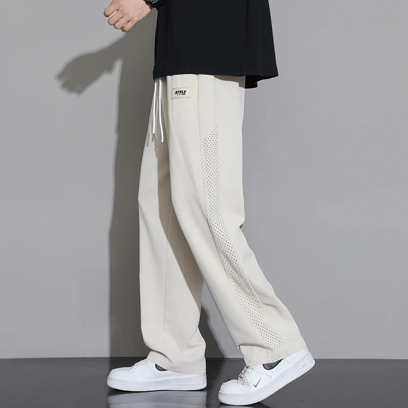 Men's Ice Silk Pants Summer Thin Style Drape Effect Loose Straight Casual Long Pants Trendy Brand Wide‑Leg Sports Pants for Boys
