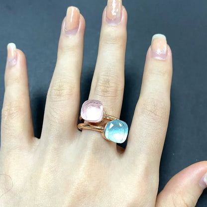 2Pcs/Set Fashion Stacked Candy Ring Women Mix Color Crystal Jewelry 30 Colors Trendy Gift for Valentine's Day