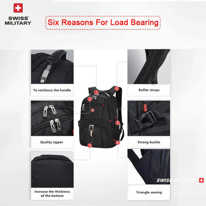 Laptop Backpack Waterproof USB Charge Port Swiss-style Multifunctional Rucksack Schoolbag Mochila Hiking Travel bag