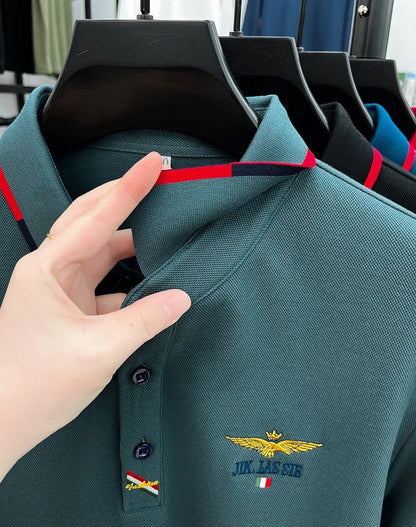 Spring and Autumn new 100% cotton long sleeved men's polo shirt brand high-end embroidered comfortable breathable casual T-shirt