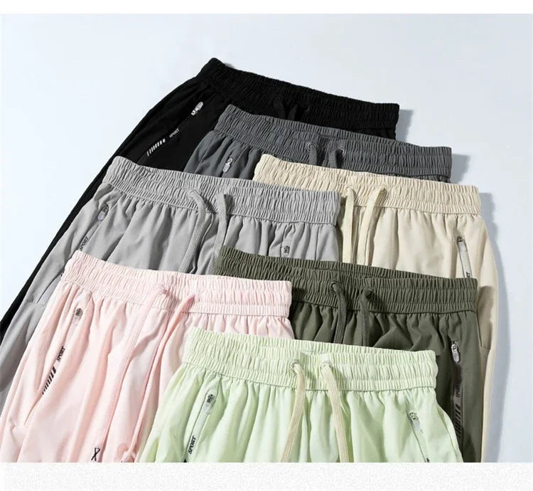 2026 Summer Ice Silk Elastic Joggers Pants for Men Women Thin Trendy Loose Sports Casual Couples Comfortable Straight Leg Tights