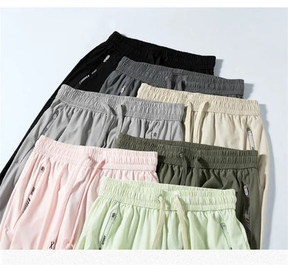 2026 Summer Ice Silk Elastic Joggers Pants for Men Women Thin Trendy Loose Sports Casual Couples Comfortable Straight Leg Tights