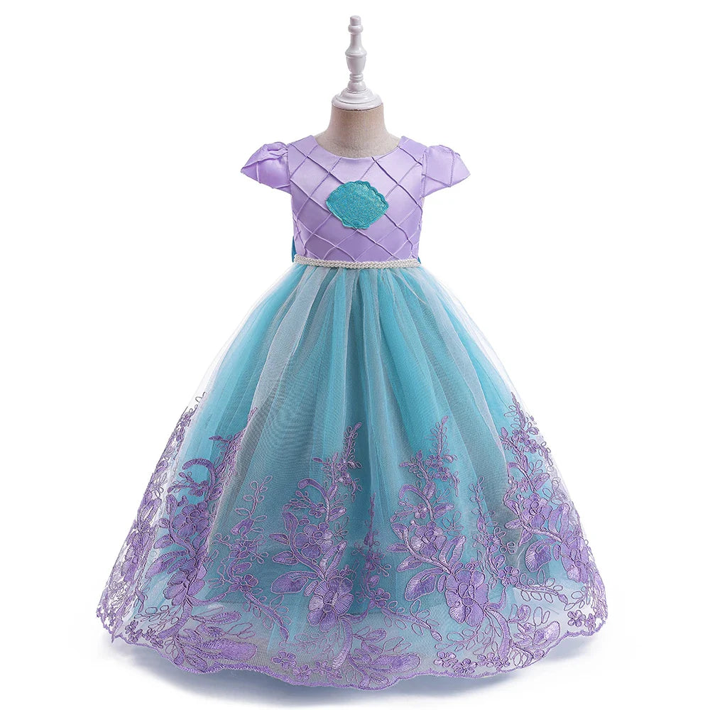 Little Mermaid Ariel Princess Costumes Young Girls Purple Dress Kids Cosplay Carnival Gown Birthday Tutu Dresses Summer New Wear