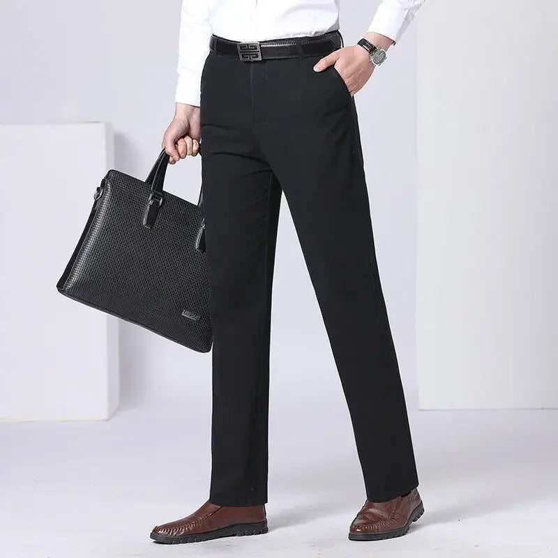 Men's Office-Ready 100% Cotton Casual Business Pants Autumn Thickened Summer Thin Solid Color Quick-Drying Work Trousers GOZBKF