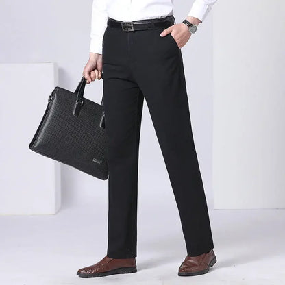 Men's Office-Ready 100% Cotton Casual Business Pants Autumn Thickened Summer Thin Solid Color Quick-Drying Work Trousers GOZBKF
