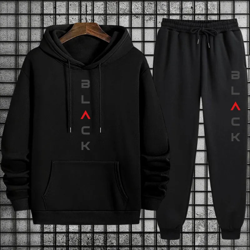 2025 New Arrival Men's Tracksuit Black Letter Print Sweatshirt + Pants Urban Causal Fashion Sportswear Fall/winter Sports Suit