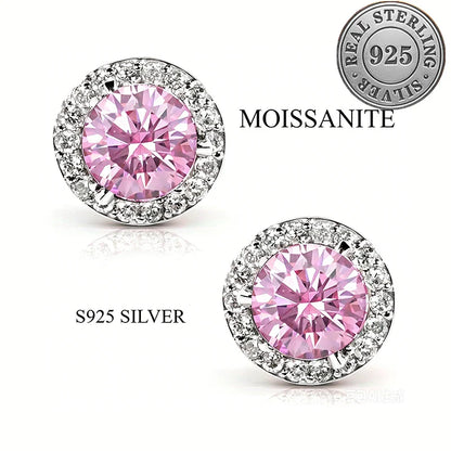100% moissanite 925 Sterling Silver 6.5mm halo stud earring rose gold  Ear  Jewelry with GRA  pink moissanite earring for women